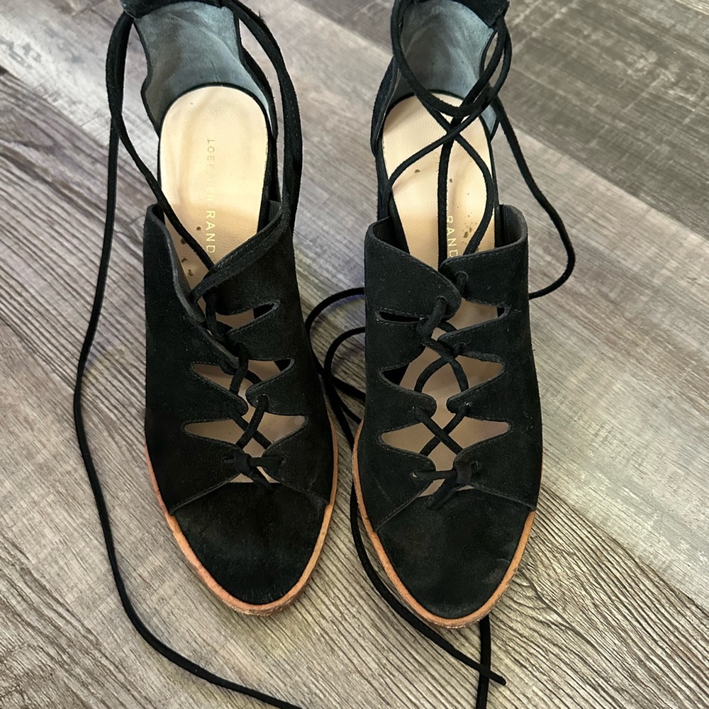 Loeffler Randall black suede strappy caged heels size 7